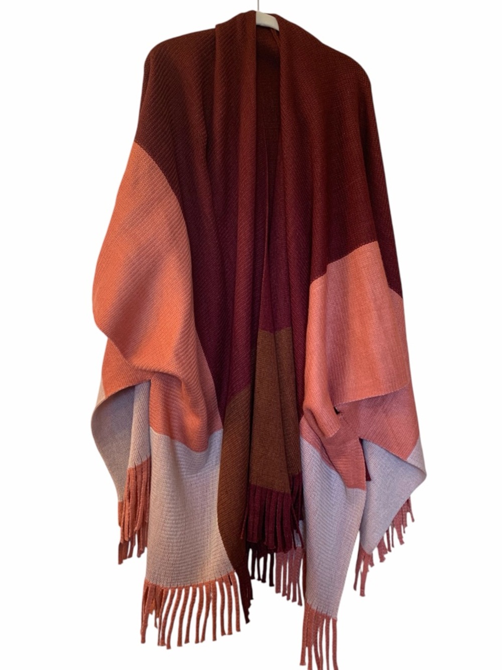 CJ BANKS Cranberry Color Block Sweater Wrap Poncho Christopher Banks
